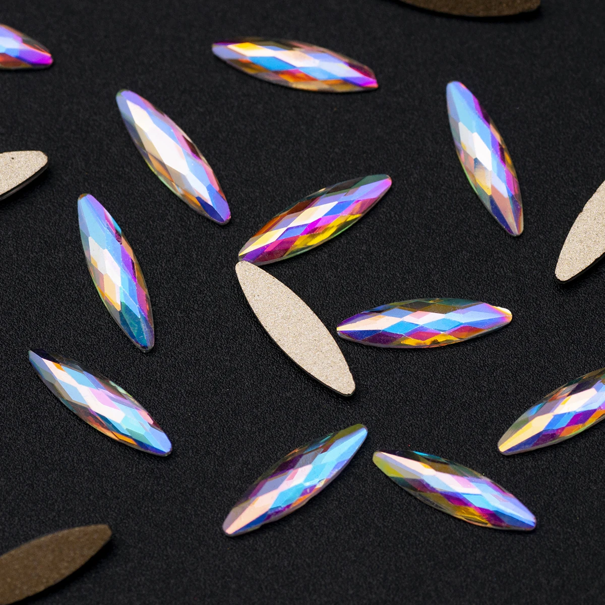 3x11mm 20pcs Net Facet Navette Crystal AB Flat Back Nail Art Shiny Rhinestone Glass Manicure Tips Charms 3D Nail Decoration