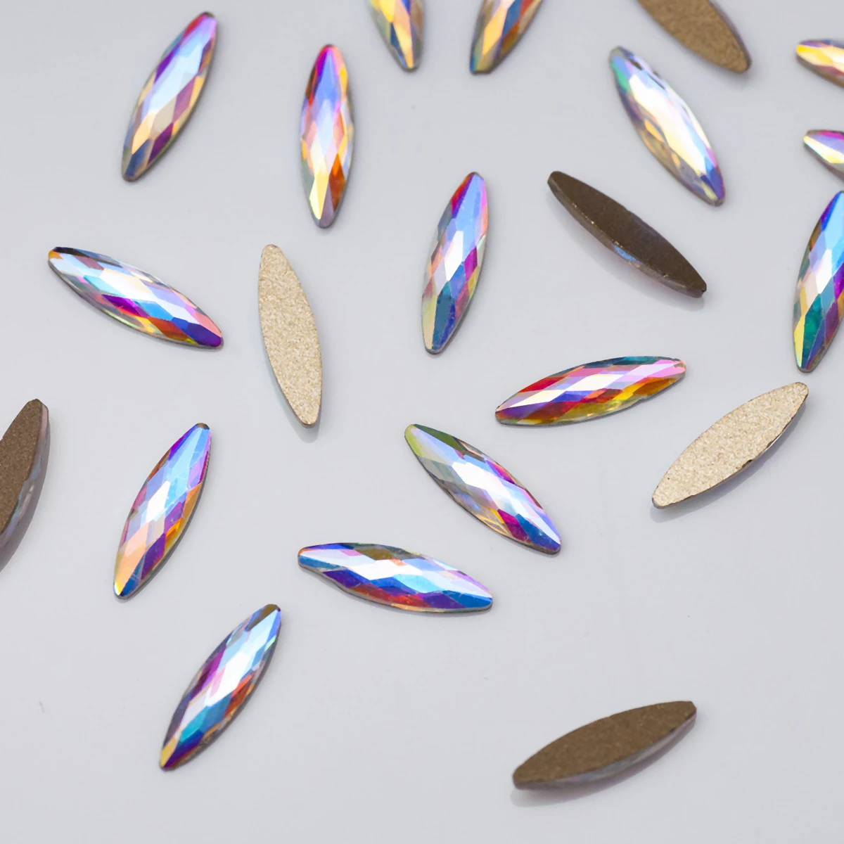 3x11mm 20pcs Net Facet Navette Crystal AB Flat Back Nail Art Shiny Rhinestone Glass Manicure Tips Charms 3D Nail Decoration