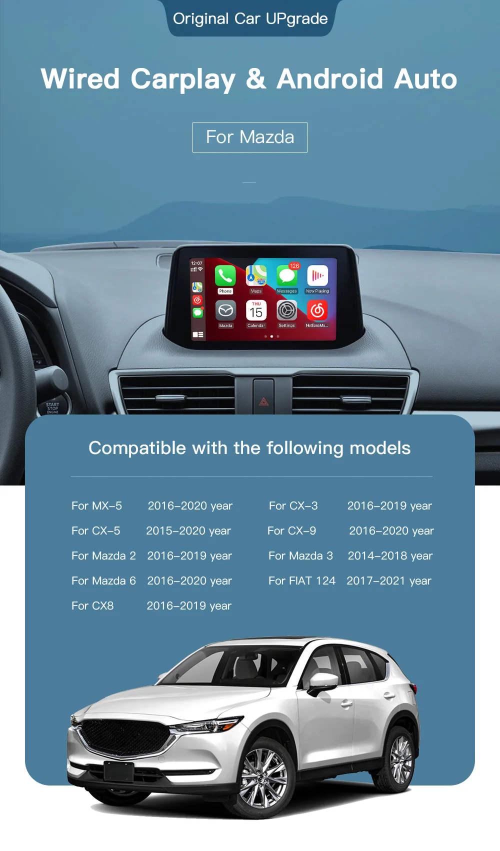 New Upgrade Wireless Apple CarPlay Android Auto Youtube USB adapter hub OEM for Mazda 3 6 2 CX3 CX5 CX8 CX9 MX5 miata TK78669U0C