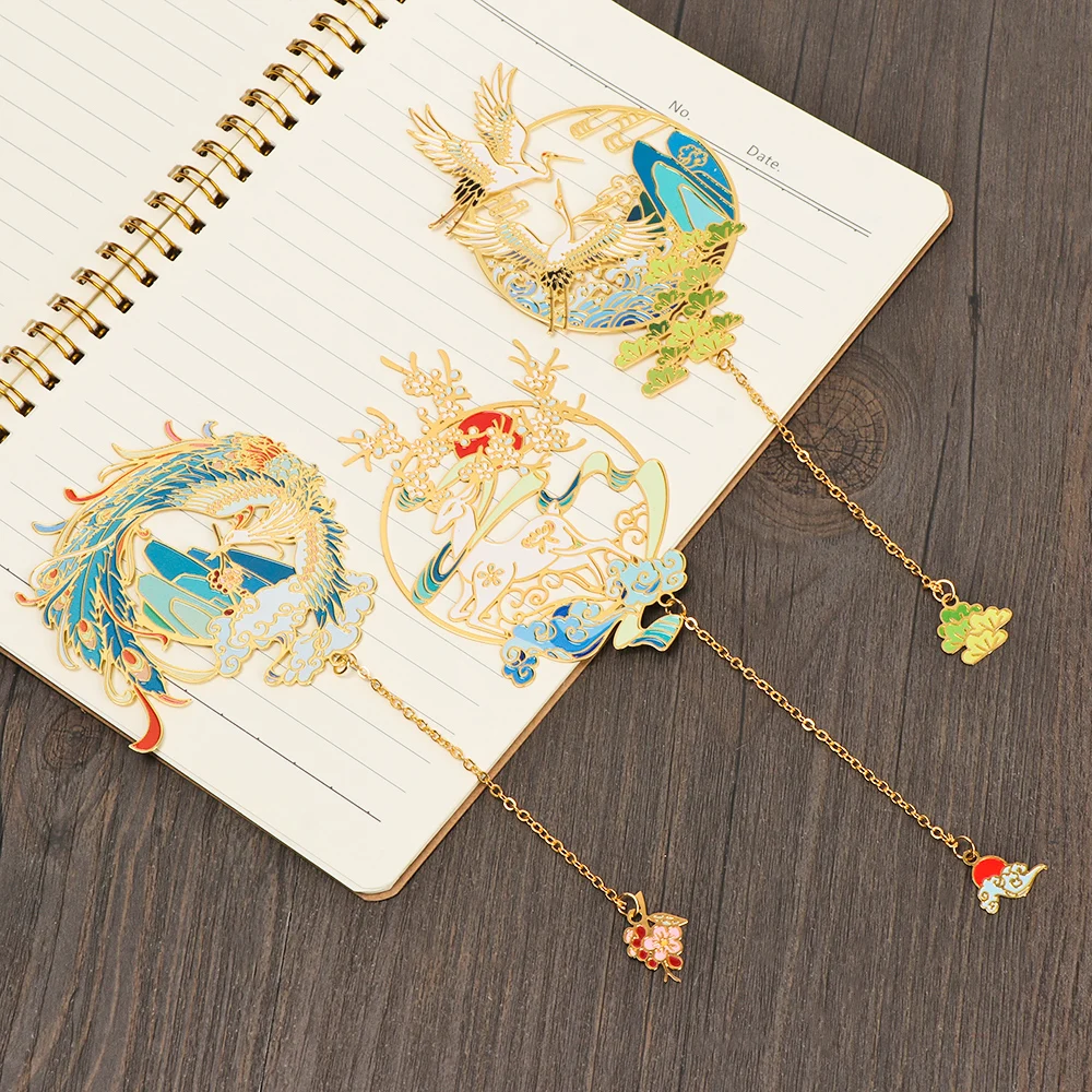 Chinese Style Brass Bookmark Tassel Pendant Retro Book Clip Metal Pagination Mark Student Gift Stationery School Office Supplies