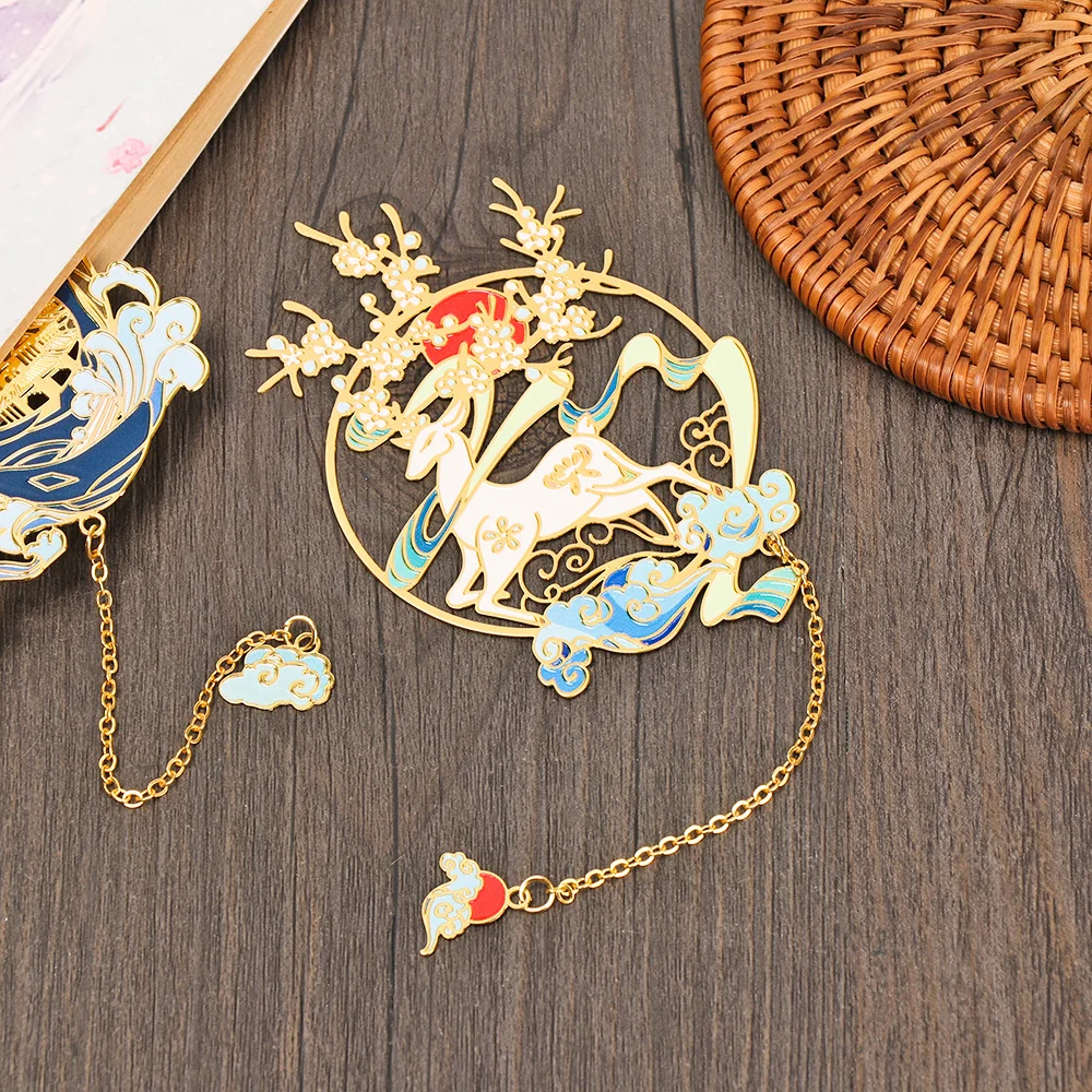 Chinese Style Brass Bookmark Tassel Pendant Retro Book Clip Metal Pagination Mark Student Gift Stationery School Office Supplies
