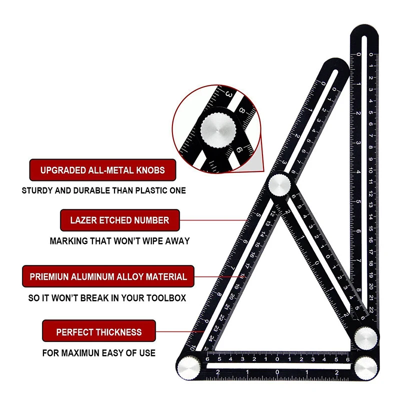 6 Fold Set Construction Angle Measuring Ruler Aluminum Alloy Perforated Mold Template Tool Locator Drill Guide Tile Hole