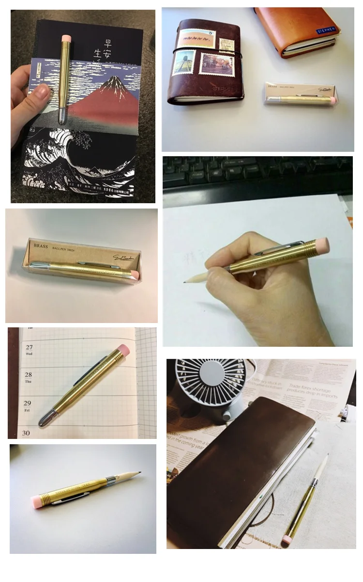 Fromthenon Traveler's Brass Pencil Metal Stationery Retro Travel Stationery Series Pictures Props Pencils for School