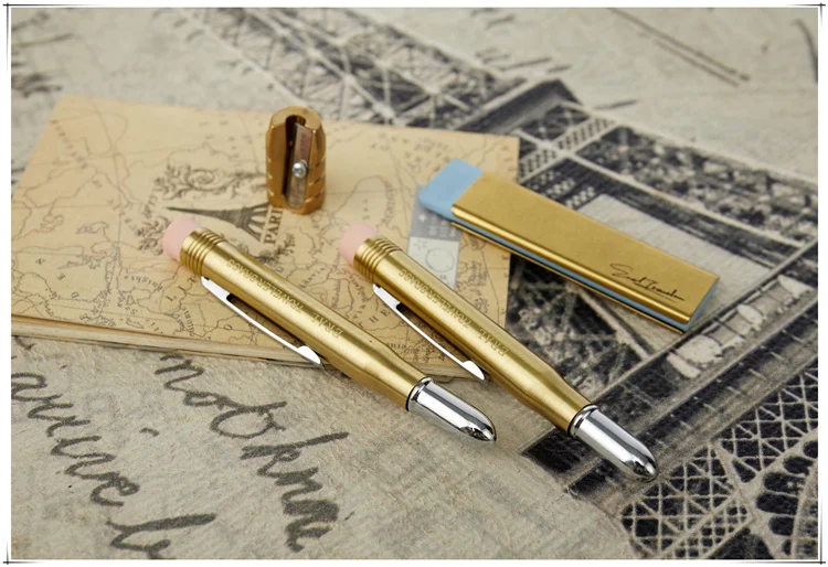 Fromthenon Traveler's Brass Pencil Metal Stationery Retro Travel Stationery Series Pictures Props Pencils for School