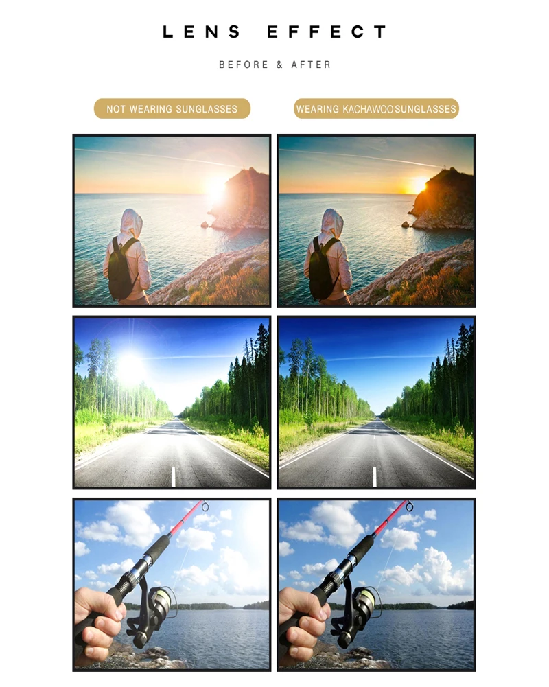 Kachawoo Polarized Sunglasses for Men Brown Black TR90 Round Sun Glasses Women Travel Shades Birthday Presents 2021 Korean Style
