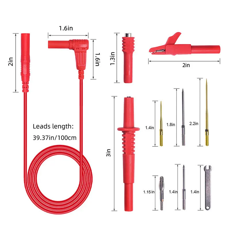 Cleqee P1308D Multi-functional Silicone Multimeter Test Lead Kit with Replaceable Sharp Needles Spanner Hook Alligator Clips