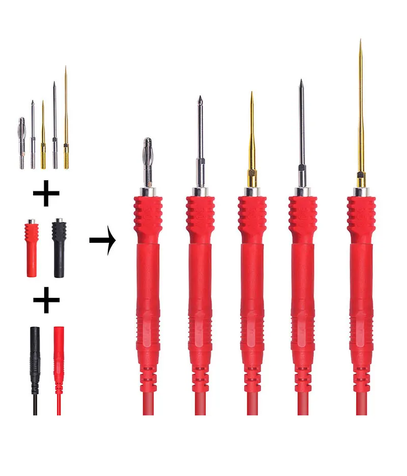 Cleqee P1308D Multi-functional Silicone Multimeter Test Lead Kit with Replaceable Sharp Needles Spanner Hook Alligator Clips