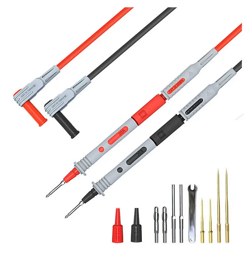 Cleqee P1308D Multi-functional Silicone Multimeter Test Lead Kit with Replaceable Sharp Needles Spanner Hook Alligator Clips
