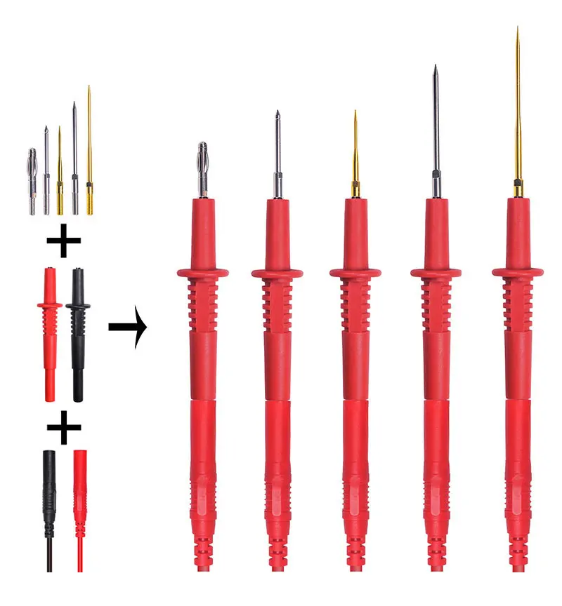 Cleqee P1308D Multi-functional Silicone Multimeter Test Lead Kit with Replaceable Sharp Needles Spanner Hook Alligator Clips