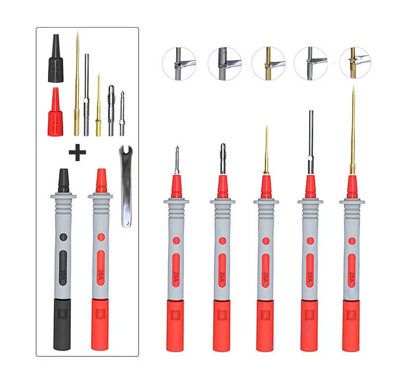 Cleqee P1308D Multi-functional Silicone Multimeter Test Lead Kit with Replaceable Sharp Needles Spanner Hook Alligator Clips