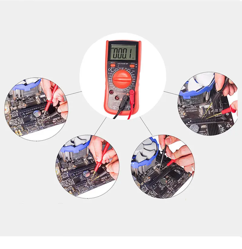 Cleqee P1308D Multi-functional Silicone Multimeter Test Lead Kit with Replaceable Sharp Needles Spanner Hook Alligator Clips