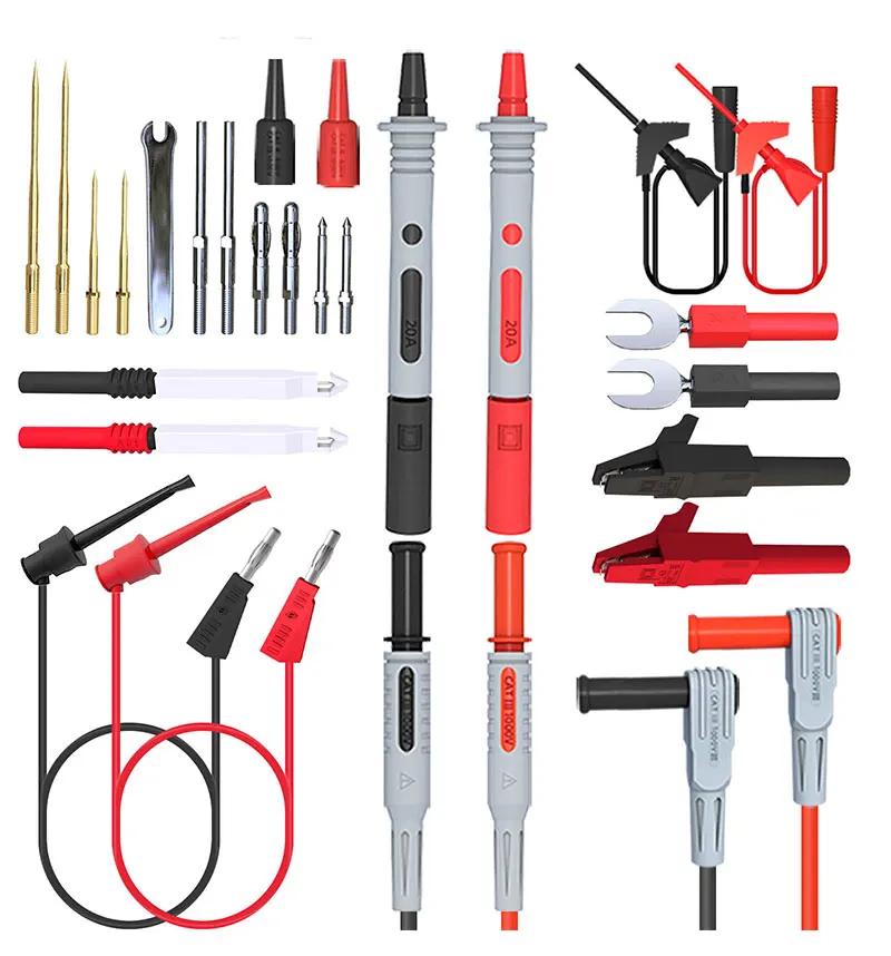 Cleqee P1308D Multi-functional Silicone Multimeter Test Lead Kit with Replaceable Sharp Needles Spanner Hook Alligator Clips