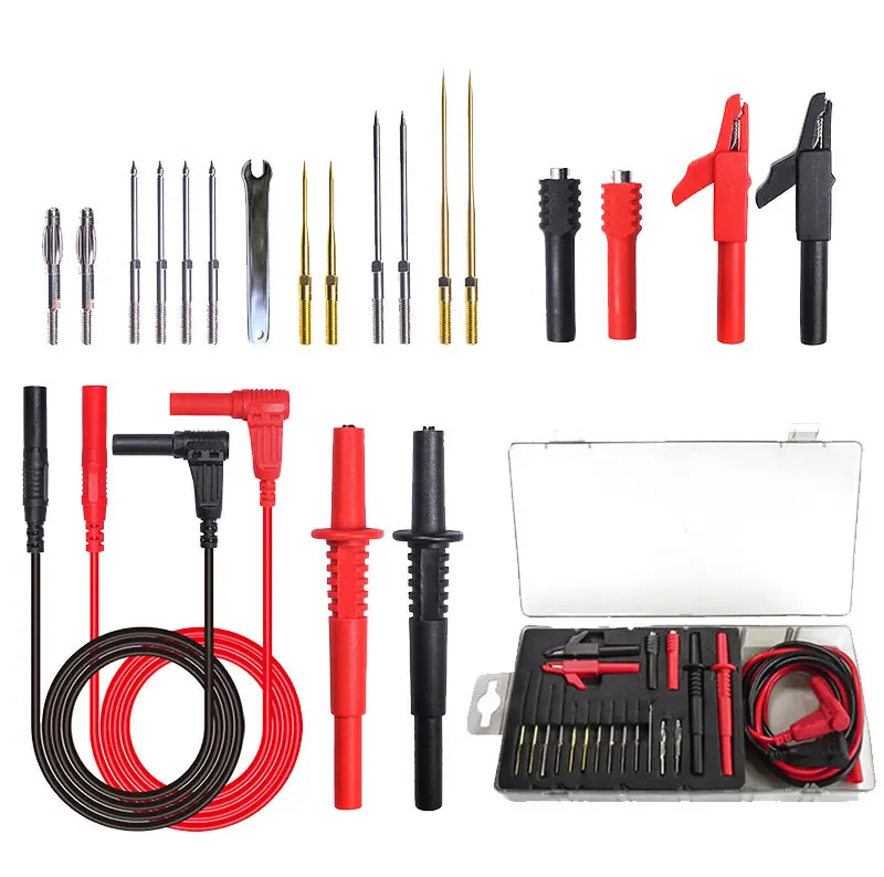 Cleqee P1308D Multi-functional Silicone Multimeter Test Lead Kit with Replaceable Sharp Needles Spanner Hook Alligator Clips