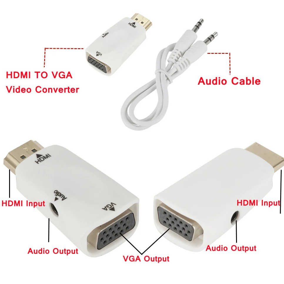 Male to Female HDMI-compatible to VGA Adapter HD 1080P Audio Cable Converter For PC Laptop TV Box Computer Display Projector