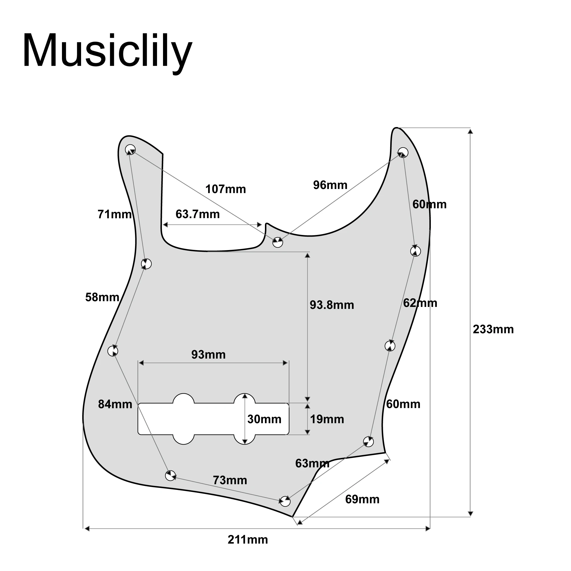 Musiclily Pro 10-Hole Modern Style J Bass Pickguard for 4 String American Jazz Bass