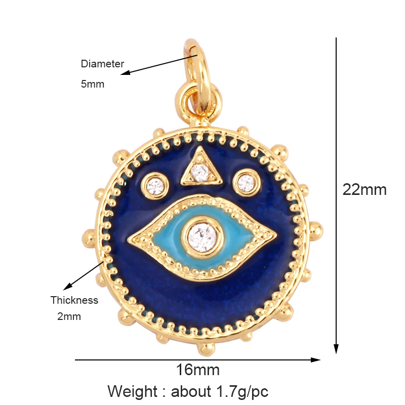 Evil Eye Charm Pendant,18K Real Gold Plated Cubic Zirconia CZ Paved Religours,Jewelry Necklace Bracelet Accessories Supplies K09