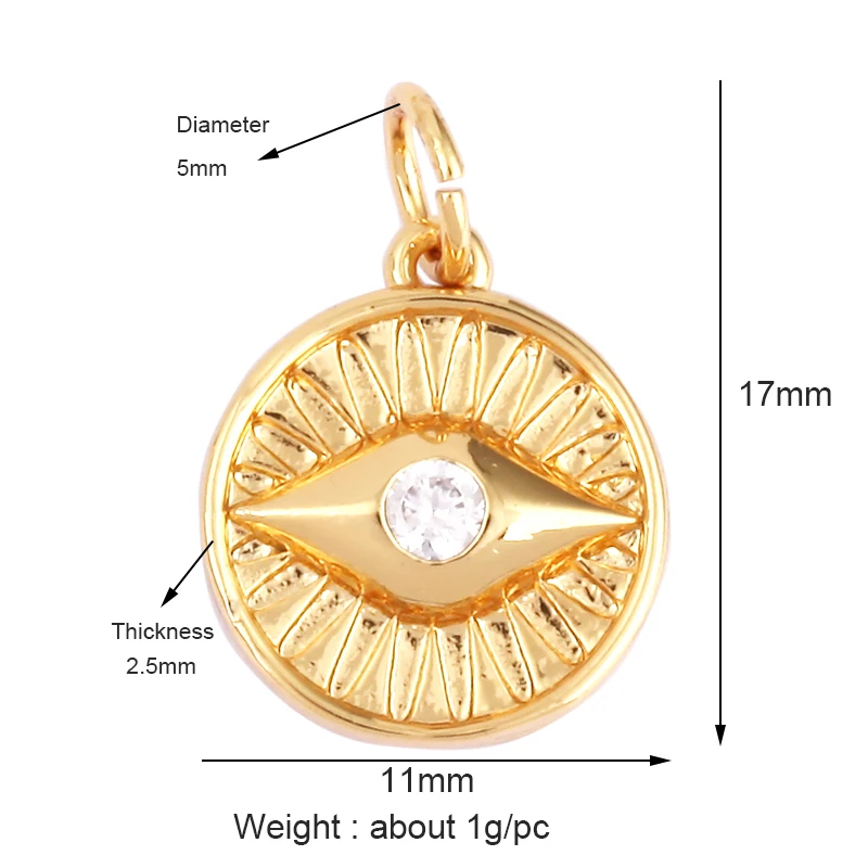 Evil Eye Charm Pendant,18K Real Gold Plated Cubic Zirconia CZ Paved Religours,Jewelry Necklace Bracelet Accessories Supplies K09
