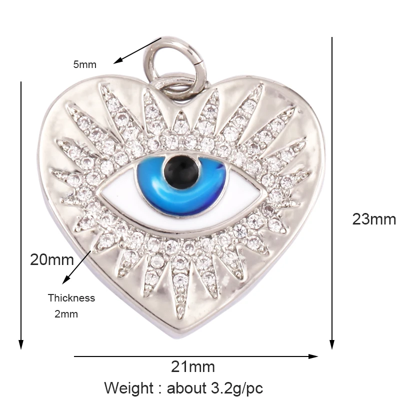 Evil Eye Charm Pendant,18K Real Gold Plated Cubic Zirconia CZ Paved Religours,Jewelry Necklace Bracelet Accessories Supplies K09
