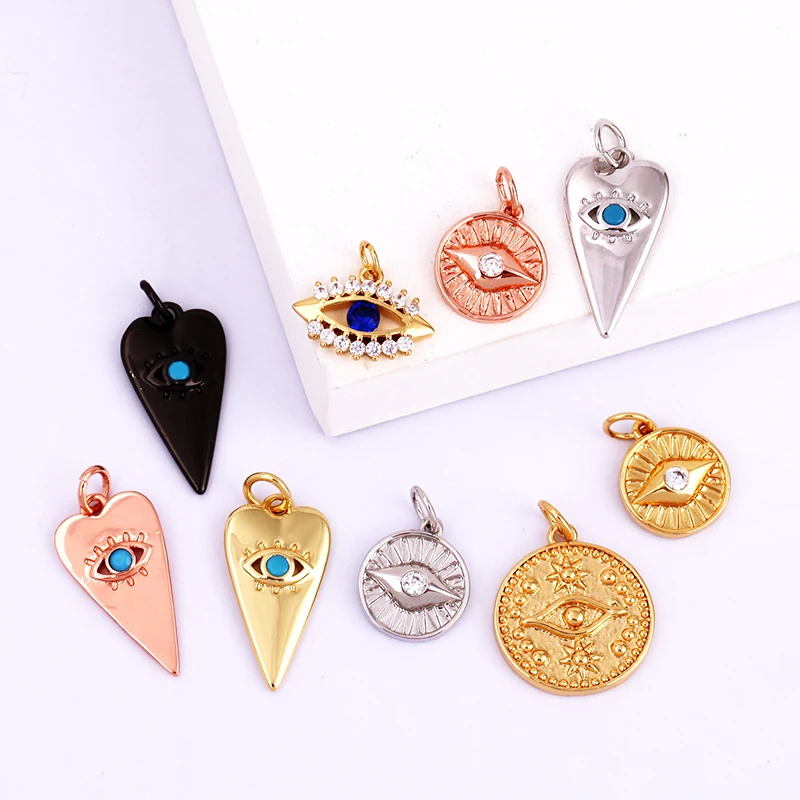 Evil Eye Charm Pendant,18K Real Gold Plated Cubic Zirconia CZ Paved Religours,Jewelry Necklace Bracelet Accessories Supplies K09