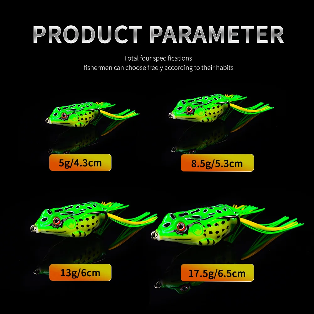 1 Pcs 5G 8.5G 13G 17.5G Frog Lure Soft Tube Bait Plastic Fishing Lure with Fishing Hooks Topwater Ray Frog Artificial 3D Eyes