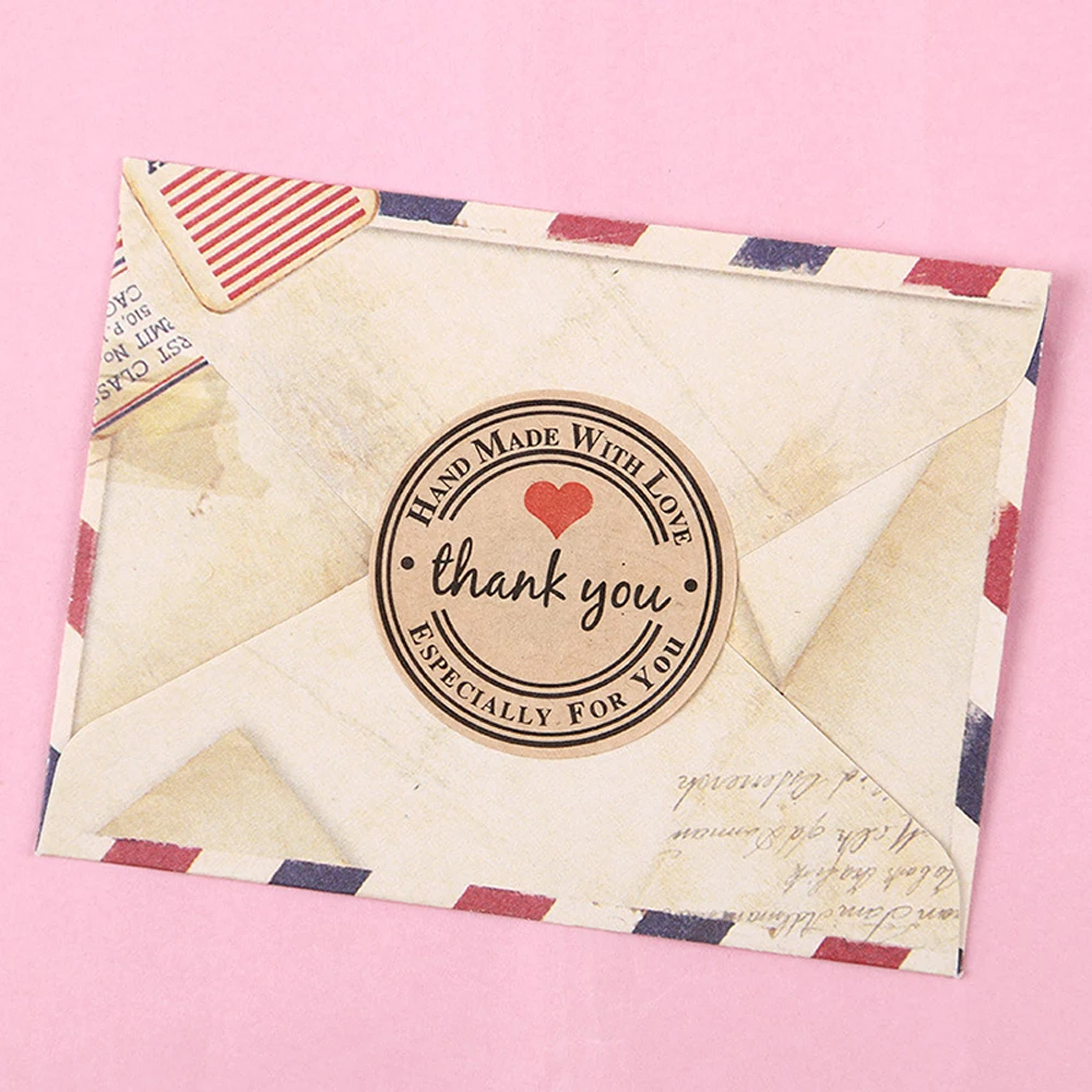 100-500pcs Vintage Kraft Paper Stickers Scrapbook Gift Stationery Label Stickers Handmade With Love Thank You For The Stickers
