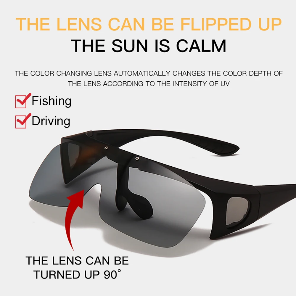 VIVIBEE Flip Up Polarized Fit Over Glasses Sunglasses Men Driving UV400 Photochromic Fishing Goggle Outdoor Women