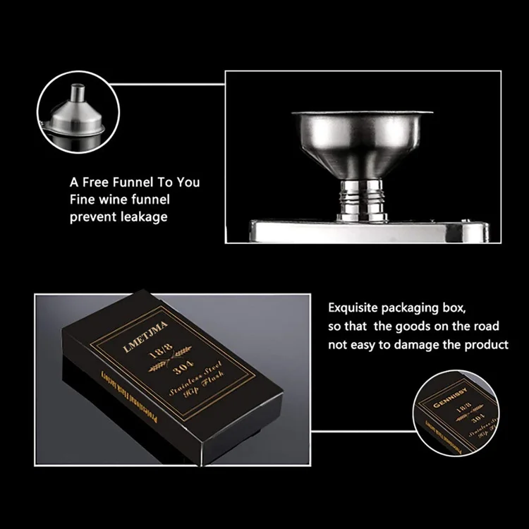 LMETJMA 1 4 5 6 7 8 9 10 oz Stainless Steel Hip Flask with Funnel Pocket Hip Flask Alcohol Whiskey Hip Flask Screw Cap KC0139