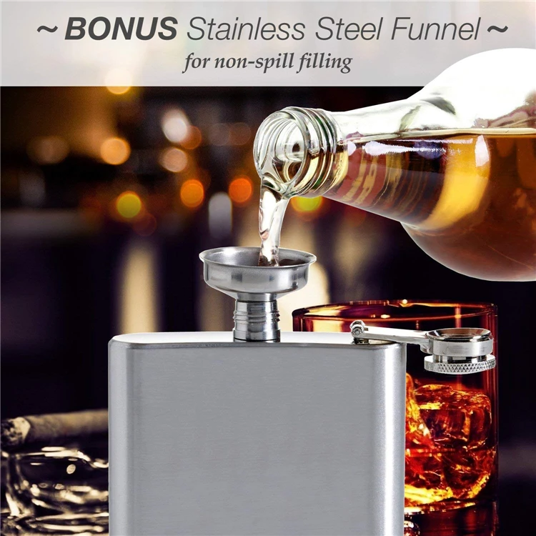 LMETJMA 1 4 5 6 7 8 9 10 oz Stainless Steel Hip Flask with Funnel Pocket Hip Flask Alcohol Whiskey Hip Flask Screw Cap KC0139
