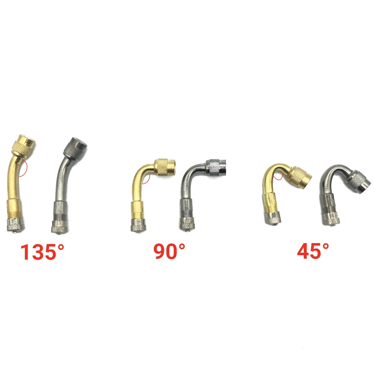2Pcs Motorcycle Brass 45 90 135 Degree Angle Bent Valve Inflator Connector Tyre Tube Valve Extension Adapter for Truck Car Bike