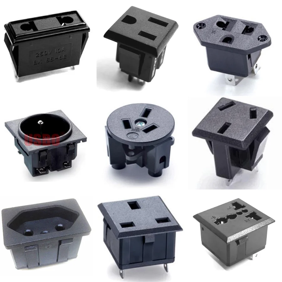 Black Copper 10/16A 250V American Japan Australian British EU Germany French Brazil Universal Electrical AC Power Socket