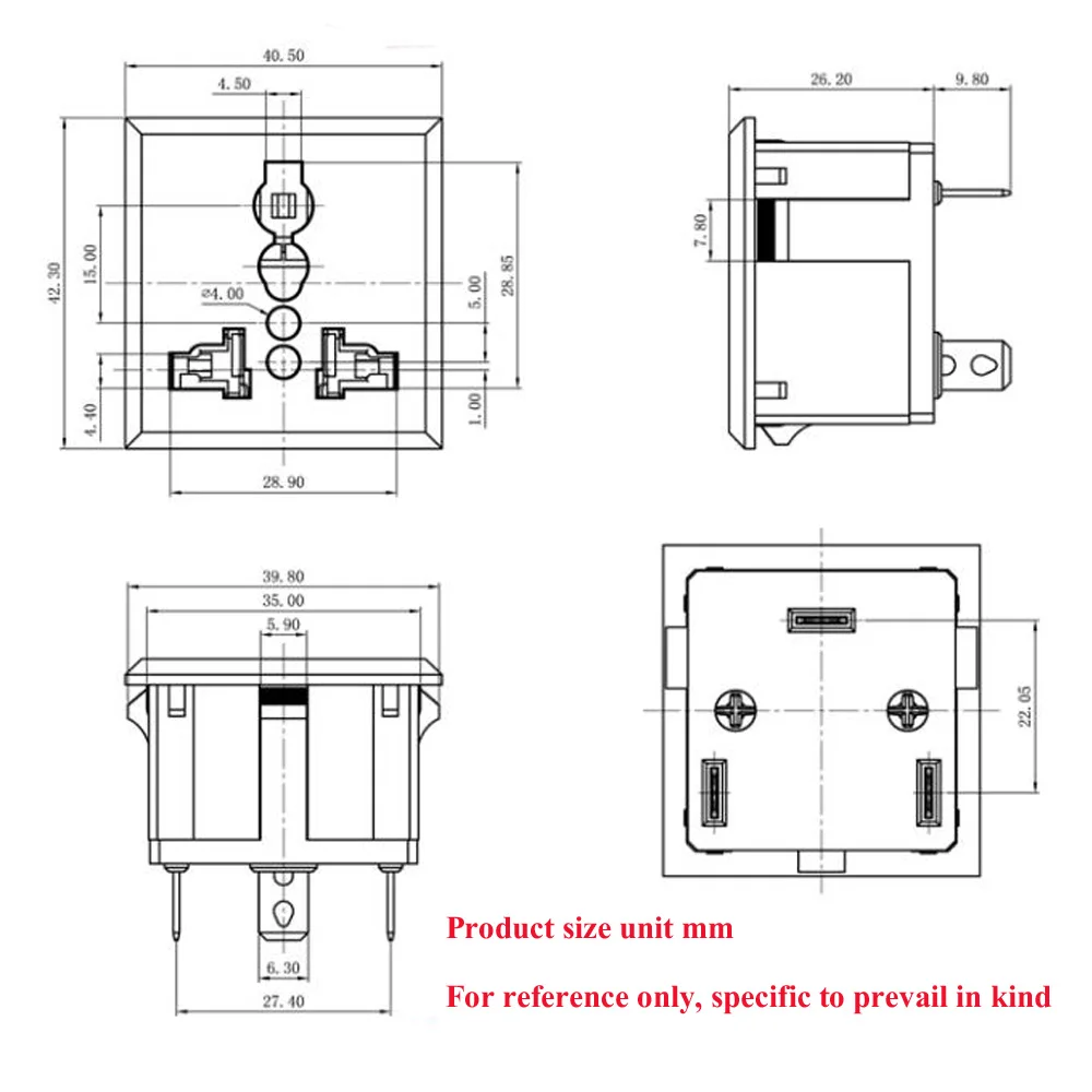 Black Copper 10/16A 250V American Japan Australian British EU Germany French Brazil Universal Electrical AC Power Socket