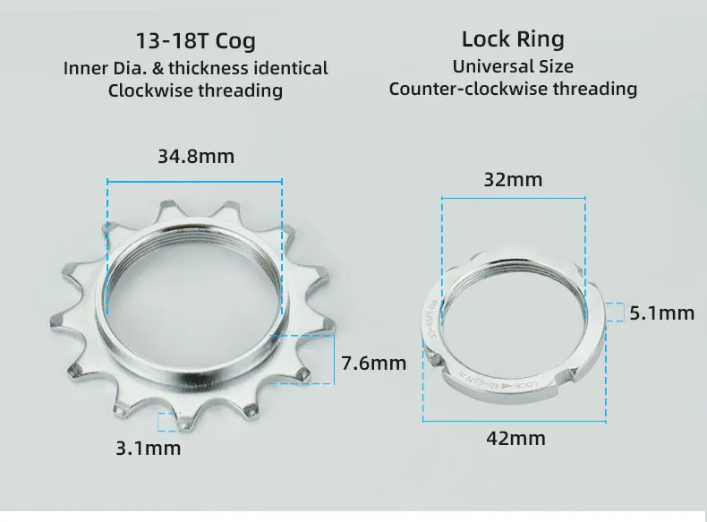 Bicycle Fixed Gear 13T 14T 15T 16T 17T 18T Freewheel Cogs Hub Locking 1 Speed Fixie Bike Threaded Lock Rings