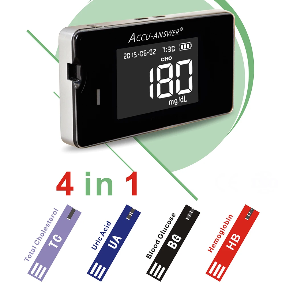 ACCUANSWER Glucose Meter Cholesterol Uric Acid&Hemoglobin Blood Glucose replace Test strips kit for Diabetes Gout Device