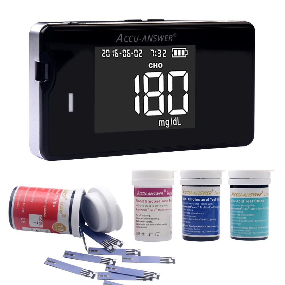 ACCUANSWER Glucose Meter Cholesterol Uric Acid&Hemoglobin Blood Glucose replace Test strips kit for Diabetes Gout Device