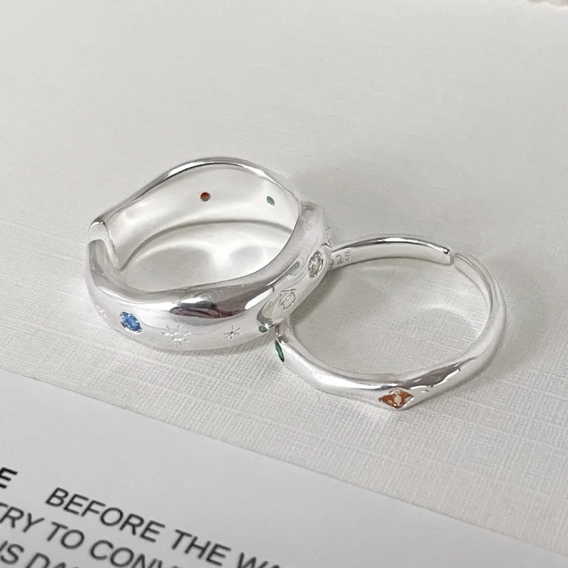 VENTFILLE 925 Sterling Silver Rings INS Fashion Hip Hop Vintage Couples Hollow Lines Punk Thai Silver Party Adjustable Jewelry