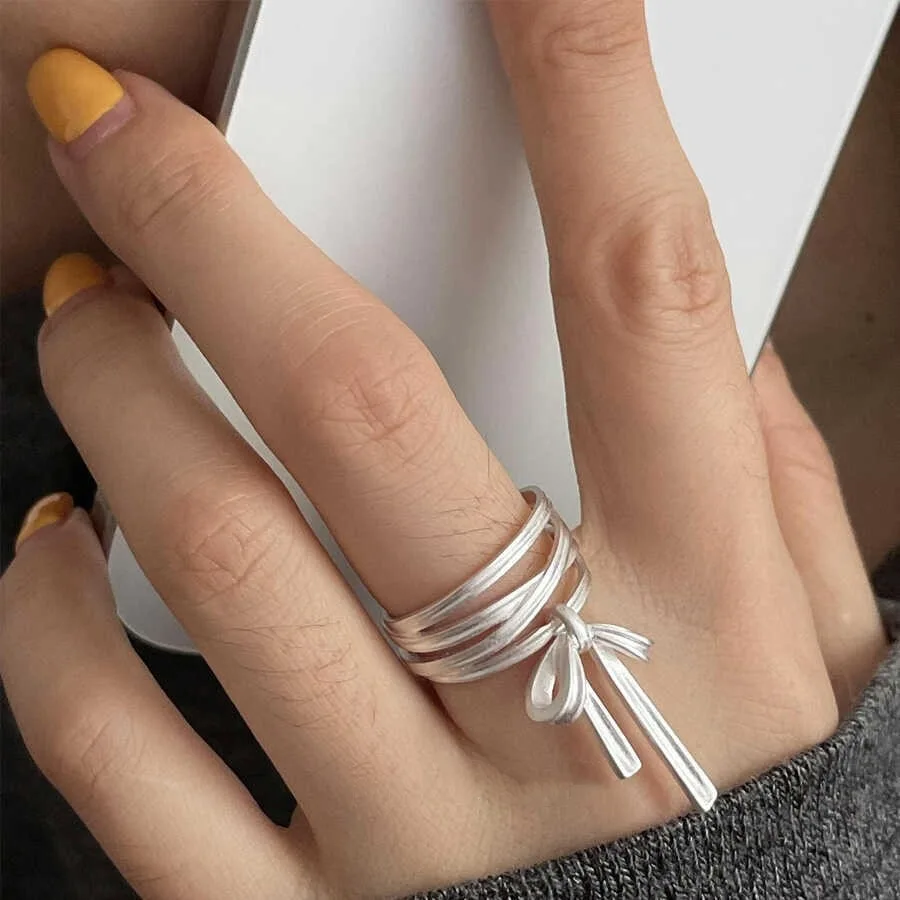 VENTFILLE 925 Sterling Silver Rings INS Fashion Hip Hop Vintage Couples Hollow Lines Punk Thai Silver Party Adjustable Jewelry