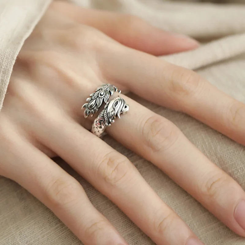 VENTFILLE 925 Sterling Silver Rings INS Fashion Hip Hop Vintage Couples Hollow Lines Punk Thai Silver Party Adjustable Jewelry