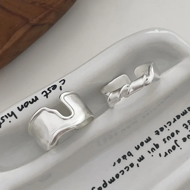 VENTFILLE 925 Sterling Silver Rings INS Fashion Hip Hop Vintage Couples Hollow Lines Punk Thai Silver Party Adjustable Jewelry