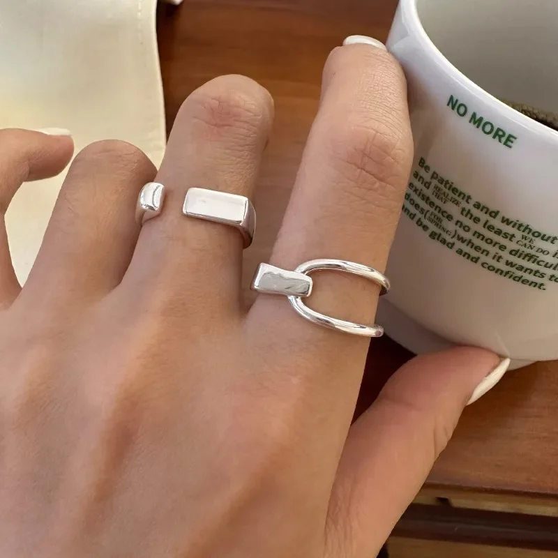 VENTFILLE 925 Sterling Silver Rings INS Fashion Hip Hop Vintage Couples Hollow Lines Punk Thai Silver Party Adjustable Jewelry