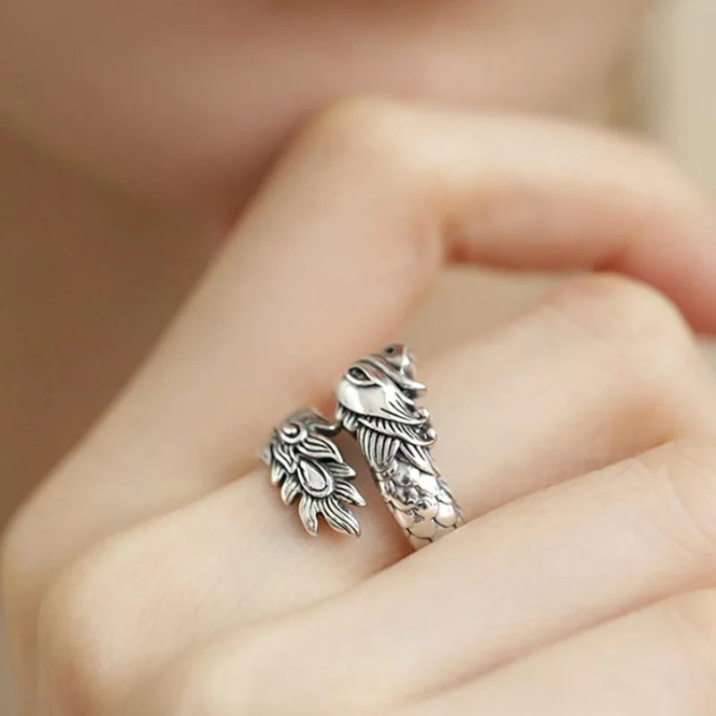 VENTFILLE 925 Sterling Silver Rings INS Fashion Hip Hop Vintage Couples Hollow Lines Punk Thai Silver Party Adjustable Jewelry
