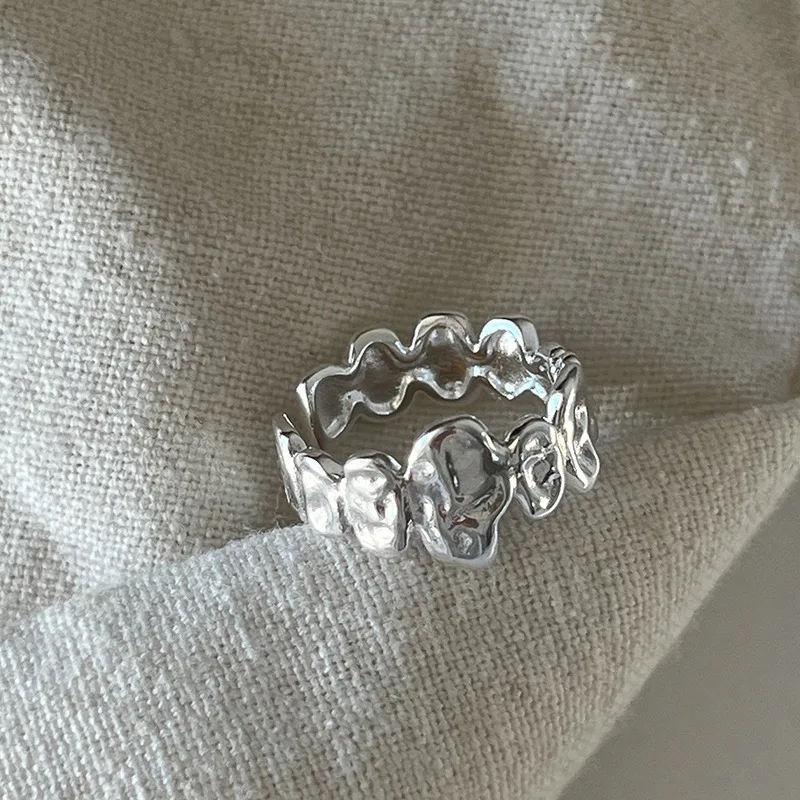 VENTFILLE 925 Sterling Silver Rings INS Fashion Hip Hop Vintage Couples Hollow Lines Punk Thai Silver Party Adjustable Jewelry