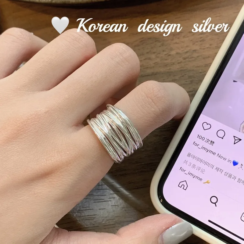 VENTFILLE 925 Sterling Silver Rings INS Fashion Hip Hop Vintage Couples Hollow Lines Punk Thai Silver Party Adjustable Jewelry