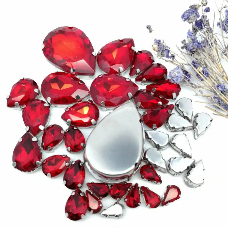 30Pcs7 Mixed Size Gray Water Drop Glass Crystal Seam Rhinestone With Silver Claw DIY Wedding Dress / Garment Accessories