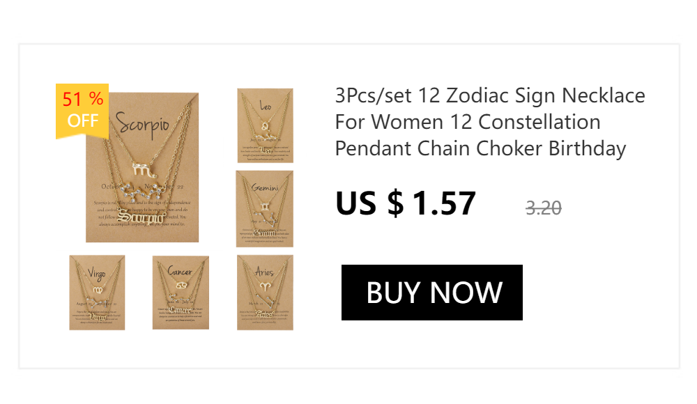 3Pcs/set 12 Zodiac Sign Necklace For Women 12 Constellation Pendant Chain Choker Birthday Jewelry With Cardboard Card