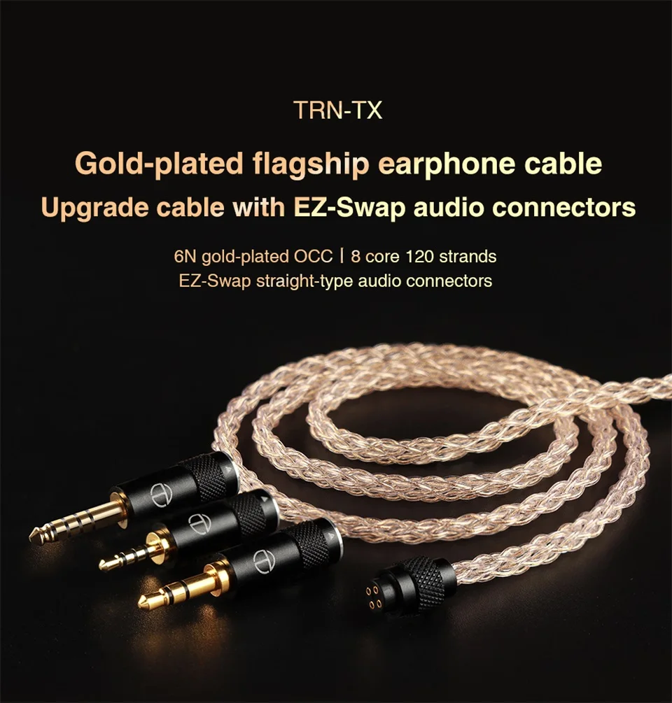 TRN TX T2 Pro Earphone Cable Jack 8 Core Copper Plated Real Gold Upgrade Detachable Cable Jack For Apple Huawei Xiaomi TRN BAX