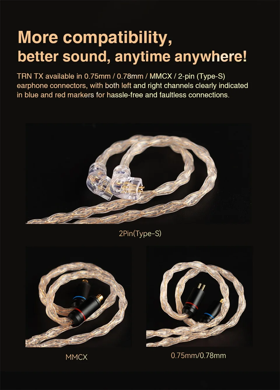 TRN TX T2 Pro Earphone Cable Jack 8 Core Copper Plated Real Gold Upgrade Detachable Cable Jack For Apple Huawei Xiaomi TRN BAX
