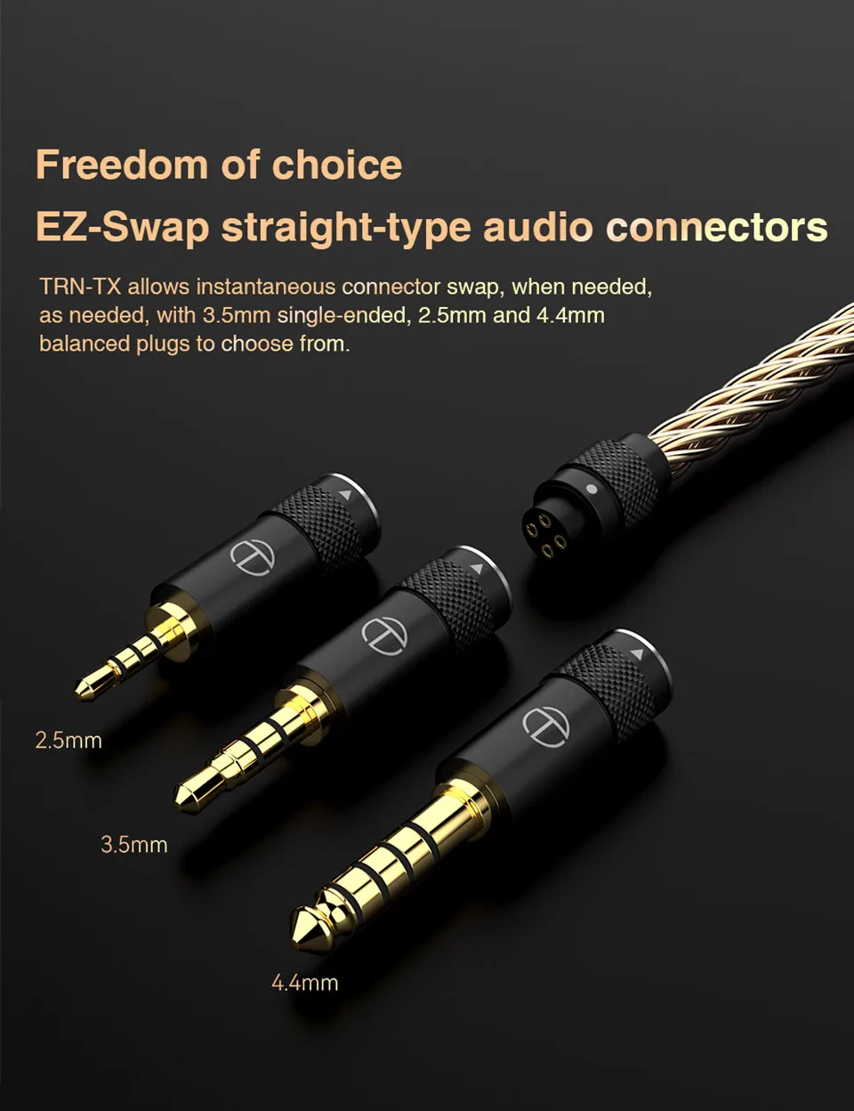 TRN TX T2 Pro Earphone Cable Jack 8 Core Copper Plated Real Gold Upgrade Detachable Cable Jack For Apple Huawei Xiaomi TRN BAX