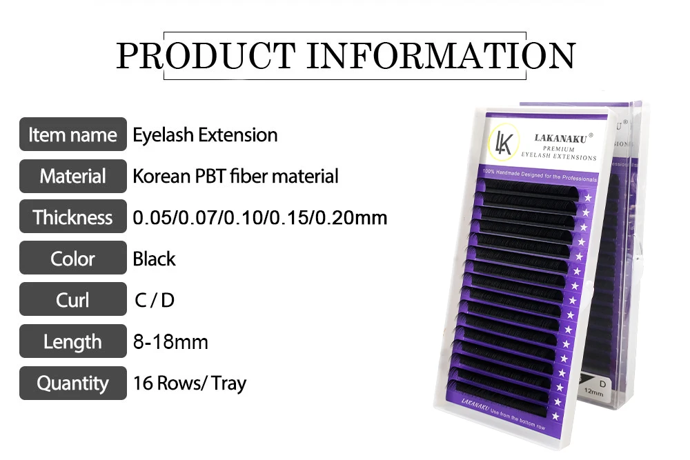 LAKANAKU Natural Premium Individual Volume Eyelash Extensions Handmade Mink Eyelash Private Label Makeup Individual Lashes