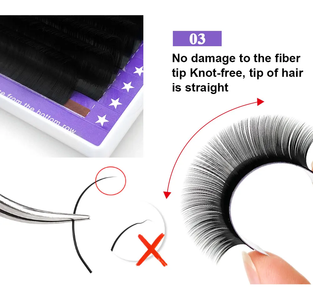 LAKANAKU Natural Premium Individual Volume Eyelash Extensions Handmade Mink Eyelash Private Label Makeup Individual Lashes