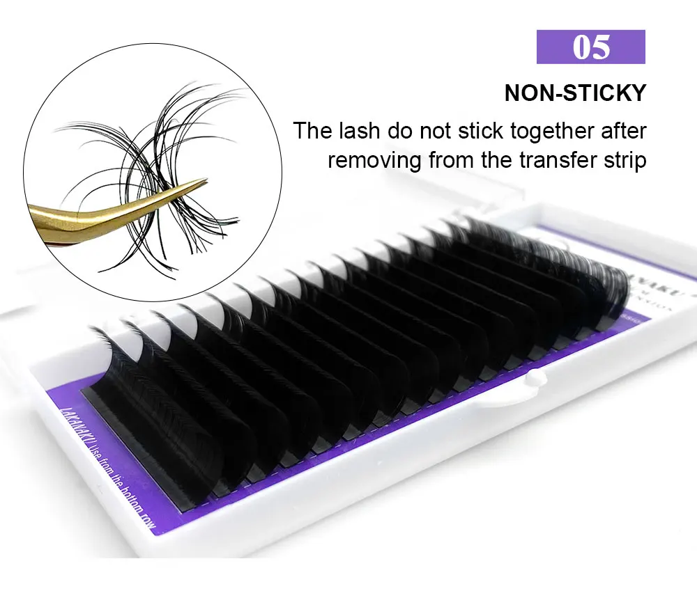 LAKANAKU Natural Premium Individual Volume Eyelash Extensions Handmade Mink Eyelash Private Label Makeup Individual Lashes